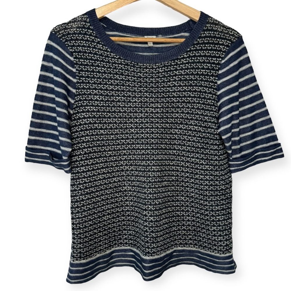 Bela NYC Linen Cotton Blend Stripe Short Sleeve Sweater Medium